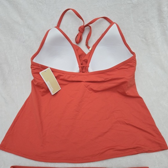 Michael  Kors 2 Pc Swimsuit Terracotta Cruise 2019 Size L Ruffled Coastal Beach - Picture 4 of 13